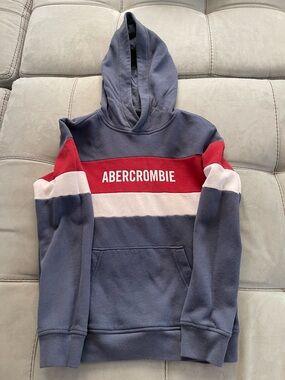 abercrombie Kids Navy Hoodie with Red & White Chest Stripes